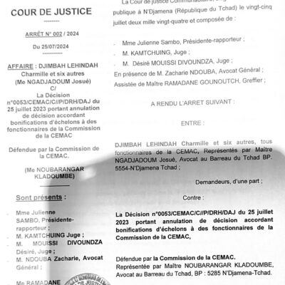 Gouvernance des ressources humaines: la Cour de justice de la Cemac d?savoue Baltasar Engonga Edjo?o